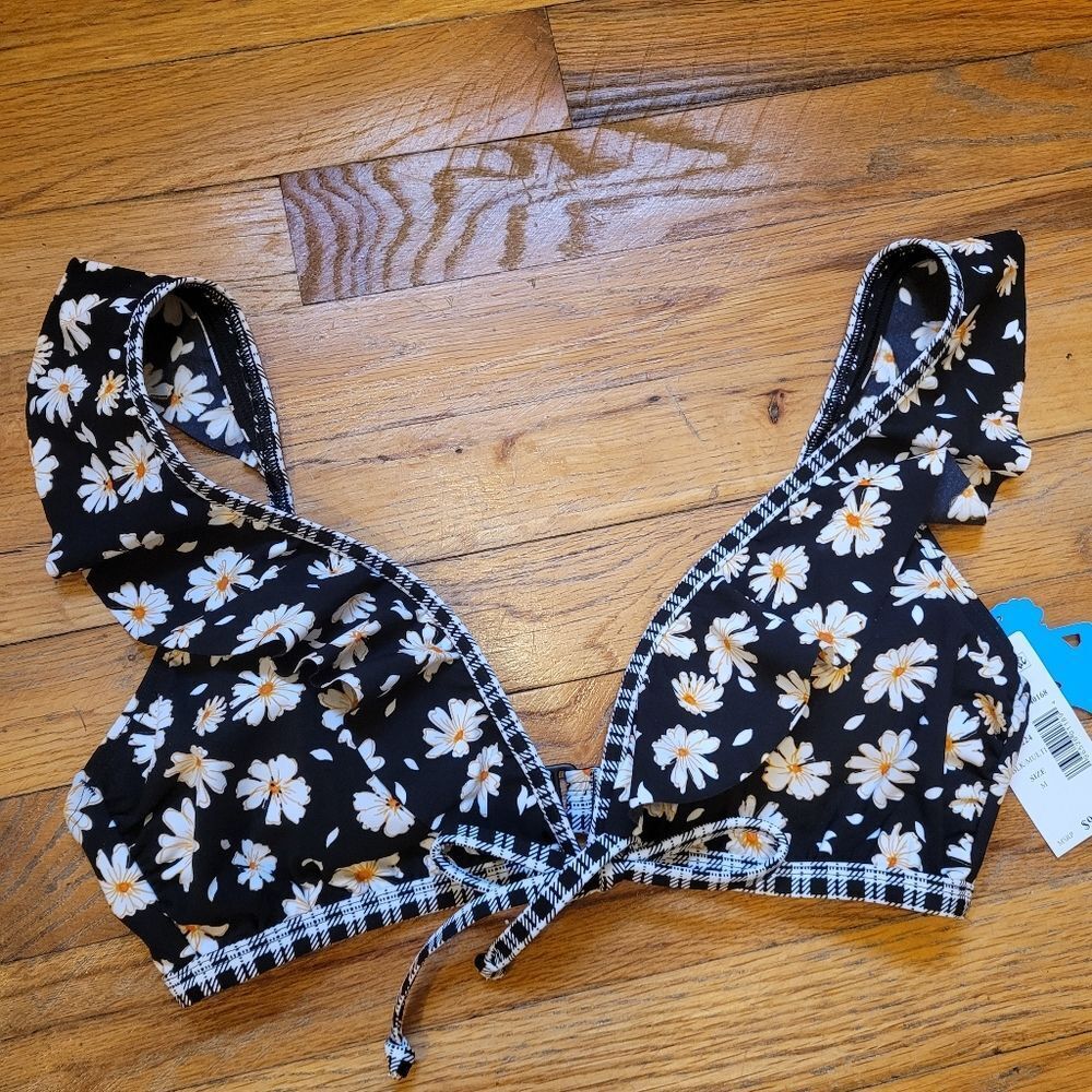 SKINNY DIPPERS Womens Chic Lit Kiara Bikini Floral Top Black Size M - Picture 6 of 9